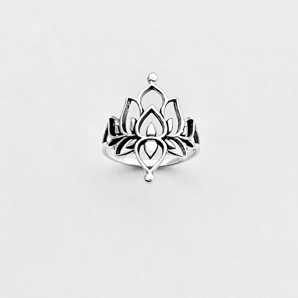 Sterling Silver Thin Vintage Style Lotus Flower Ring, Silver Rings, Yoga Jewelry - Picture 10 of 12